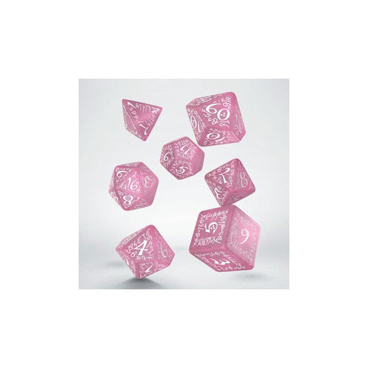 Q Workshop - Elvish: Shimmering pink & White 7pc RPG Dice Set