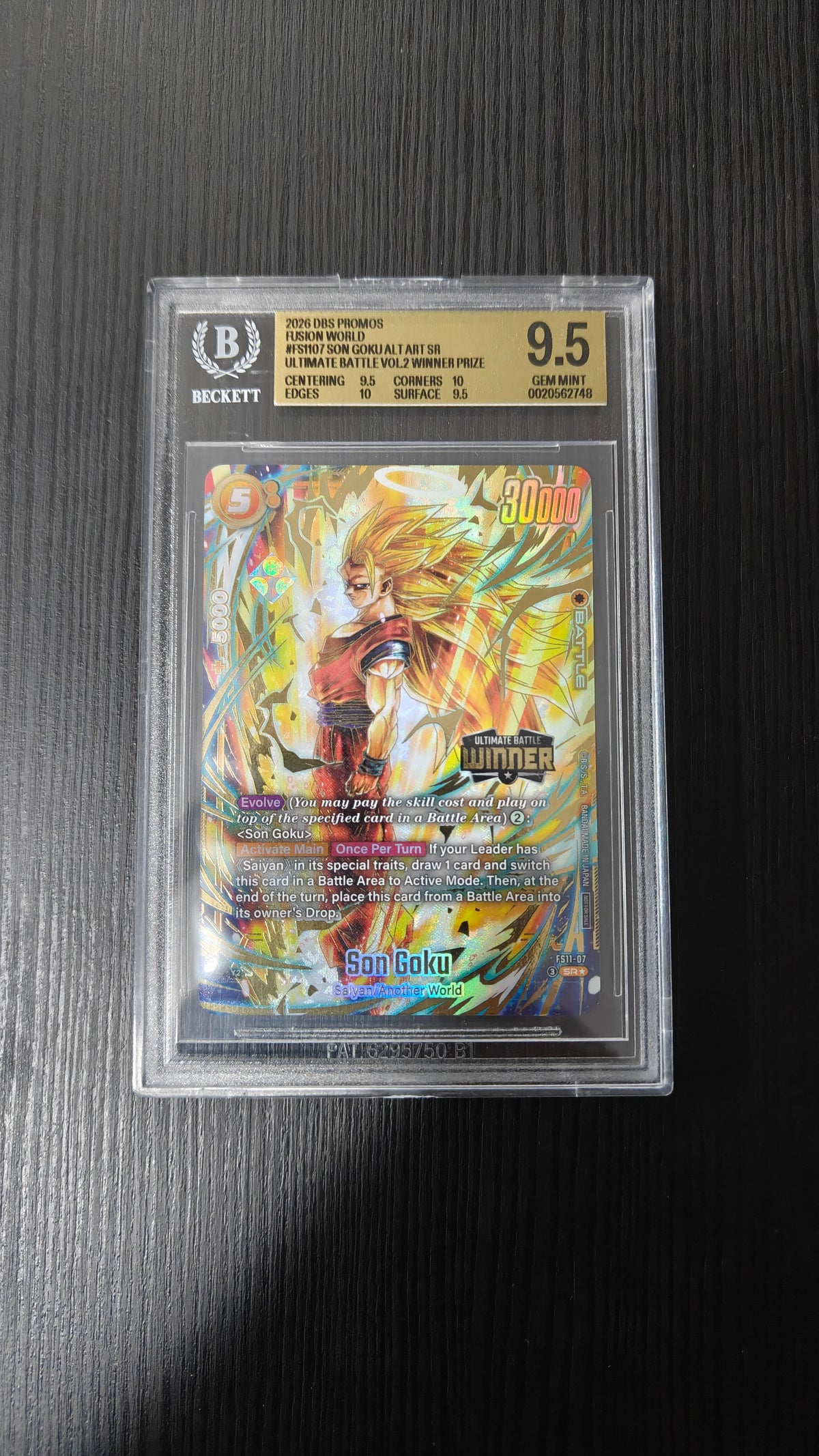 BGS 9.5 DRAGON BALL FUSION WORLD SON GOKU ALT ART SR FS11-07 WINNER
