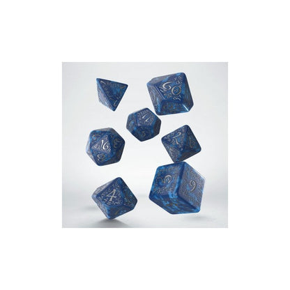 Q Workshop - Elvish: Cobalt & Silver 7pc RPG Dice Set