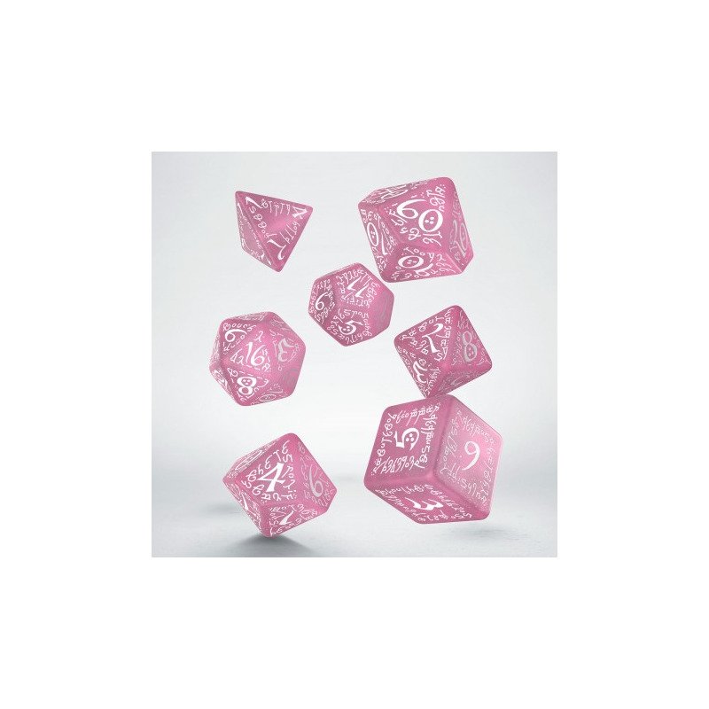 Q Workshop - Elvish: Shimmering pink & White 7pc RPG Dice Set