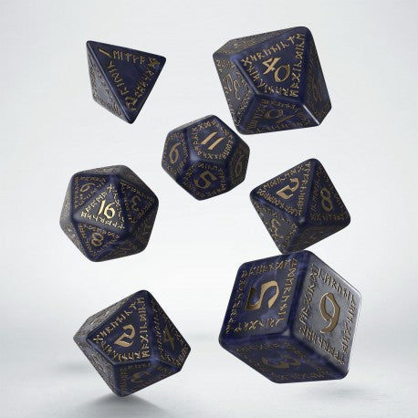 Q Workshop - Runic: Mixed-blue & gold 7pc RPG Dice Set