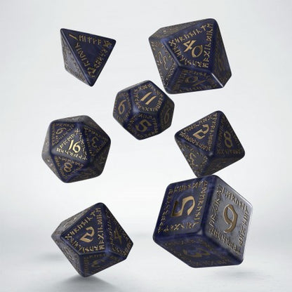 Q Workshop - Runic: Mixed-blue & gold 7pc RPG Dice Set