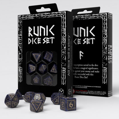 Q Workshop - Runic: Mixed-blue & gold 7pc RPG Dice Set