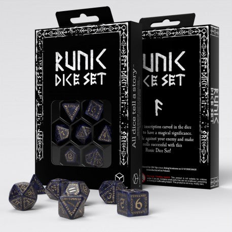 Q Workshop - Runic: Mixed-blue & gold 7pc RPG Dice Set
